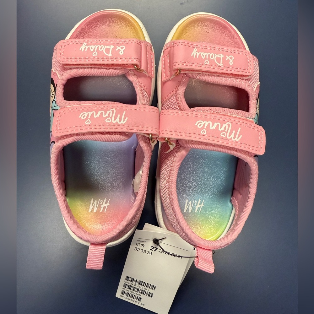 H&M Pink Girls' Adjustable Sandals with Rainbow Insole